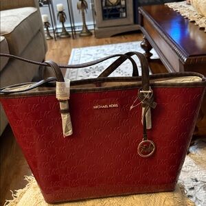 Michael Kors Red Tote with Brown Trim